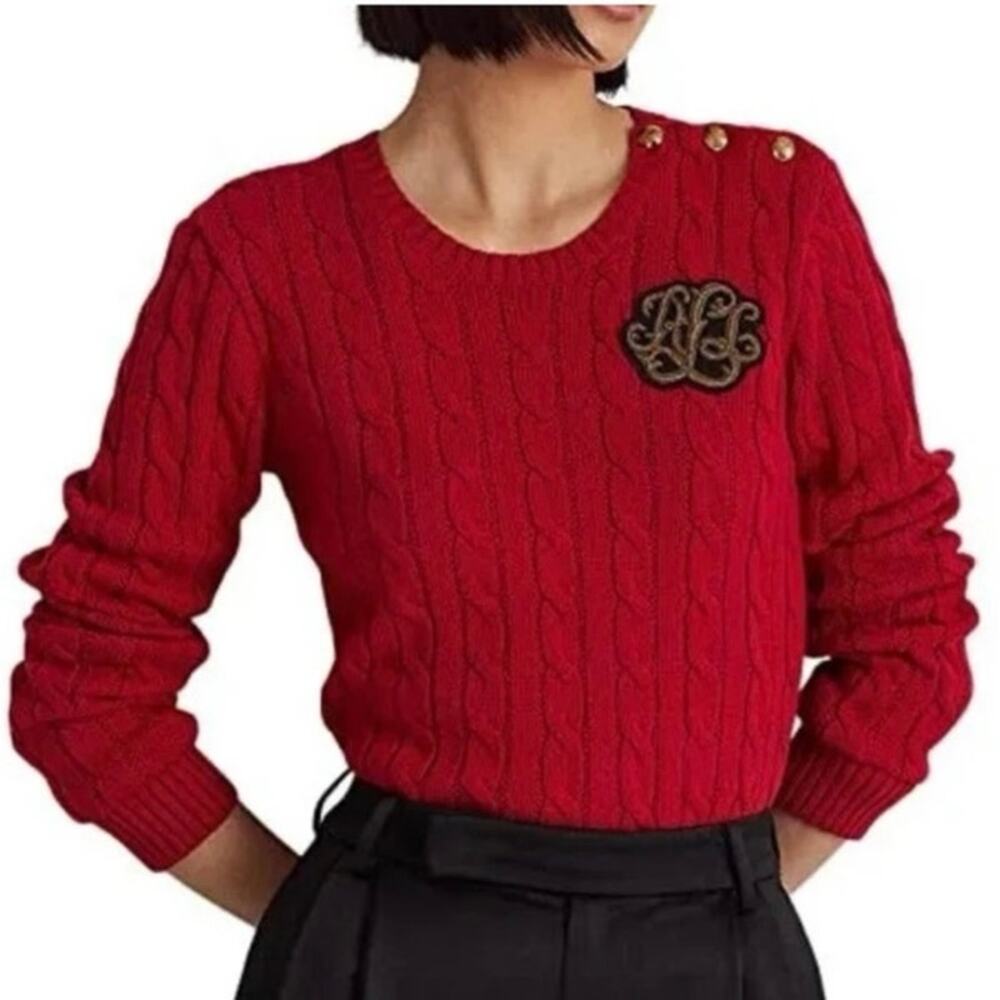 NEW Lauren Ralph Lauren LRL Plus Size 3X Button Trim Cable Knit Sweater Red